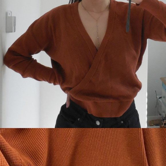 Splendid Sibyl Surplice Waffle Knit Brown Sweater - Picture 6 of 10